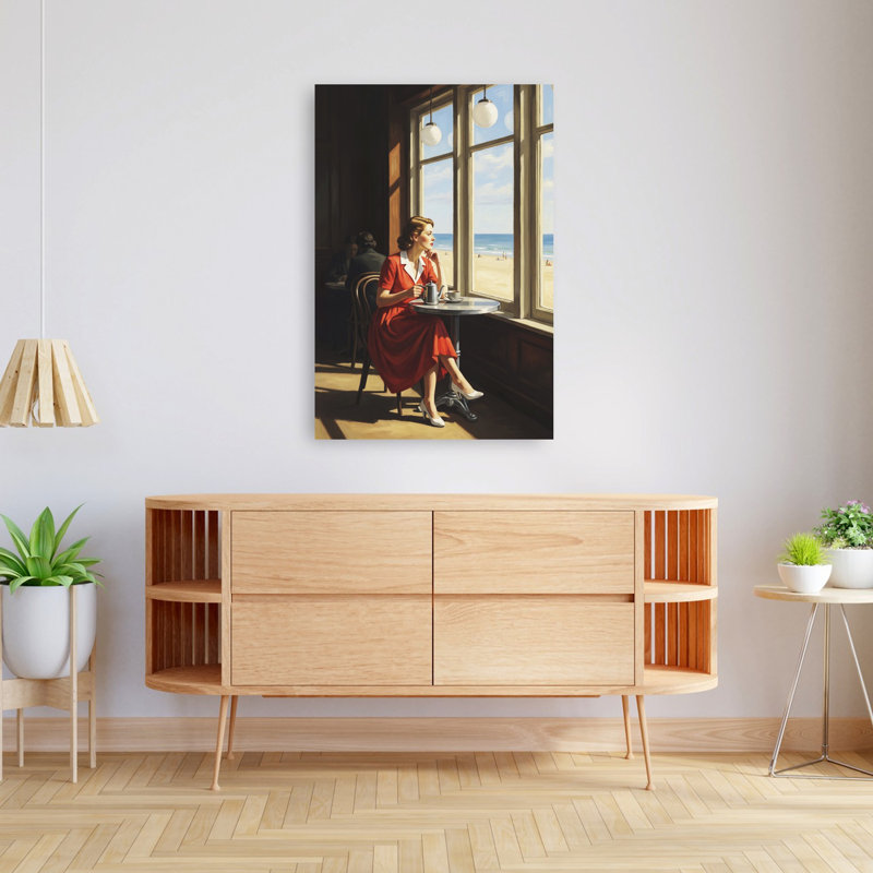 «Thoughtful Woman», vue sur la mer, plage classique et élégante, H 48 po x l 32 po