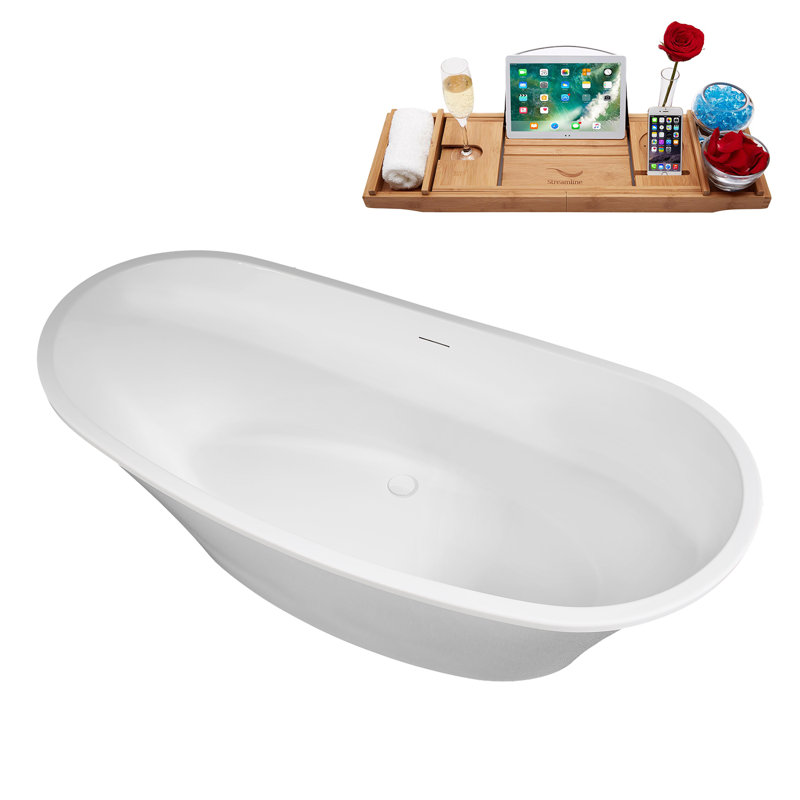 Baignoire autoportante 63 "avec drain interne Streamline, Blanc lustré