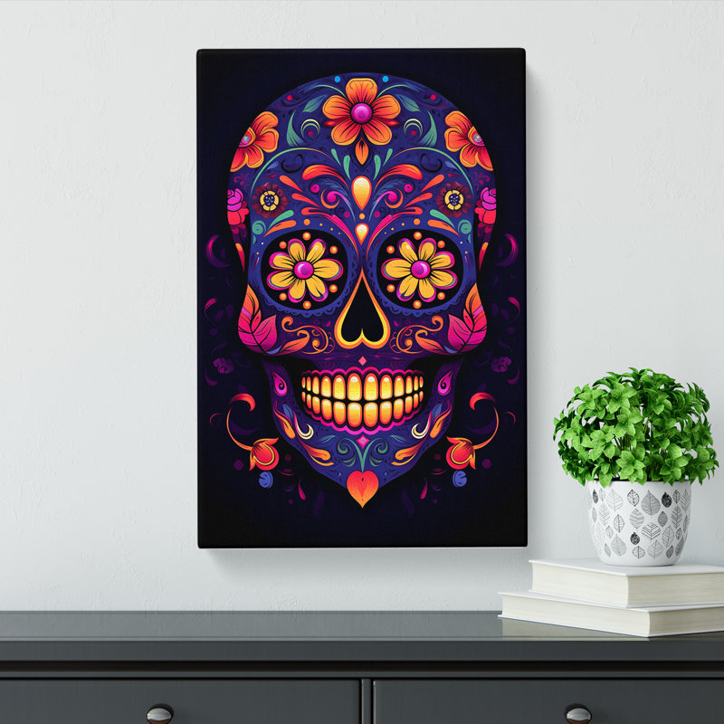 Sugar Skull Minimalism Art - Wrapped Canvas, 50cm H x 35cm W x 3cm D