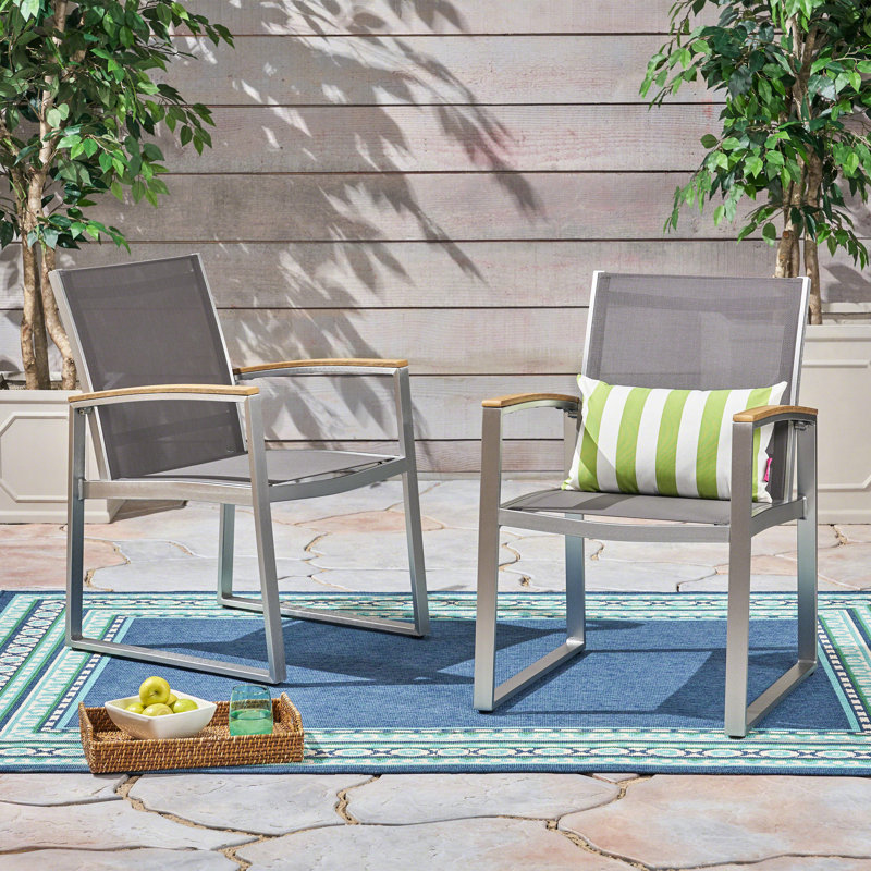 Patio Chair In Grey - Aluminum, 22.32In Depth, 23.82In Width, 33.79In Height, 10.47Lb. Chic Dining With Mesh Seat And Back, Rust- Aluminum Frame, Mid-Century Style D X W H, Stylish Outdoor Vibe