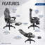 Fauteuil de bureau de direction inclinable de style course automobile avec repose-pieds, noir et gris, massage par vibrations et chauffage lombaire