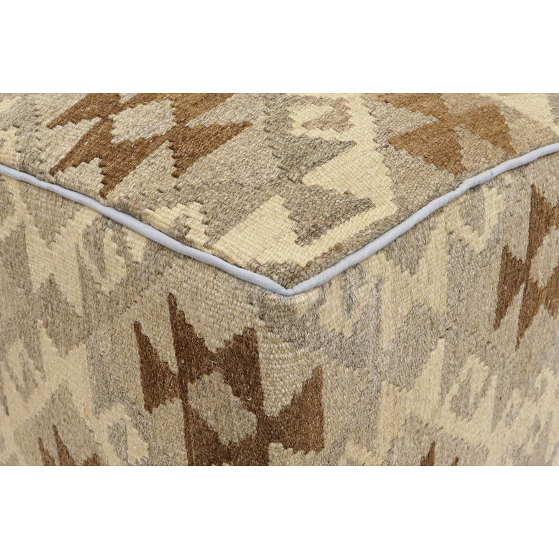 Aprea Upholstered Ottoman, Beige/Brown/Gray/Tan Wool