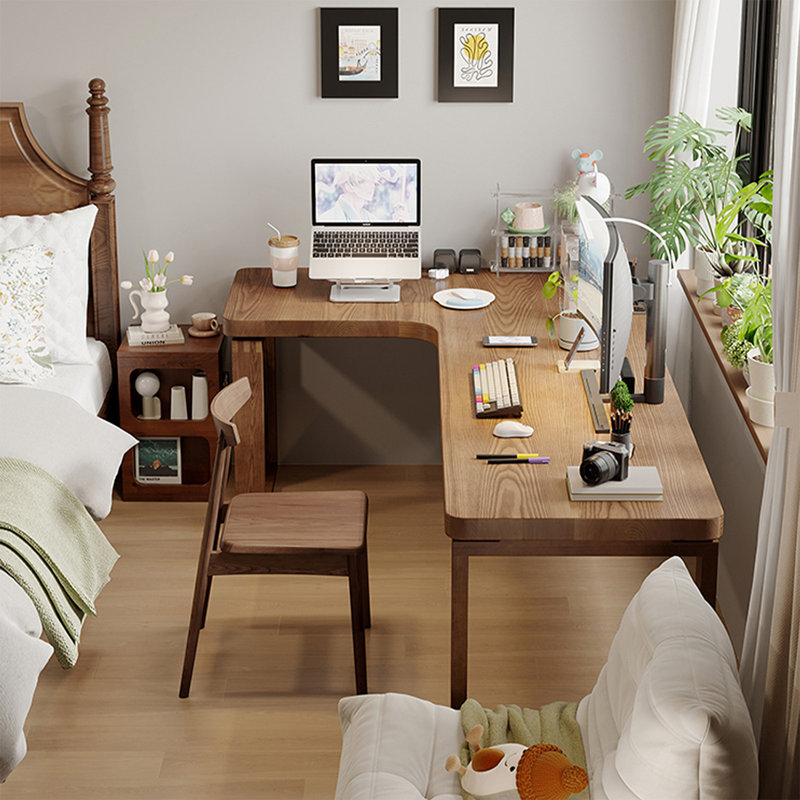 Bureau d'angle en bois massif en forme de L, H 29,53 po x l 62,99 po x P 47,24 po, Retour à droite