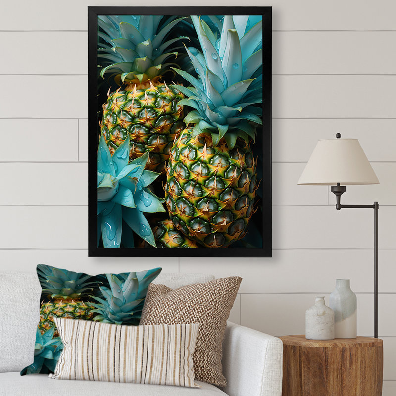 «Green Pineapple Paradise I», art mural ananas, H 32 po x l 16 po x P 1 po, Cadre simple noir