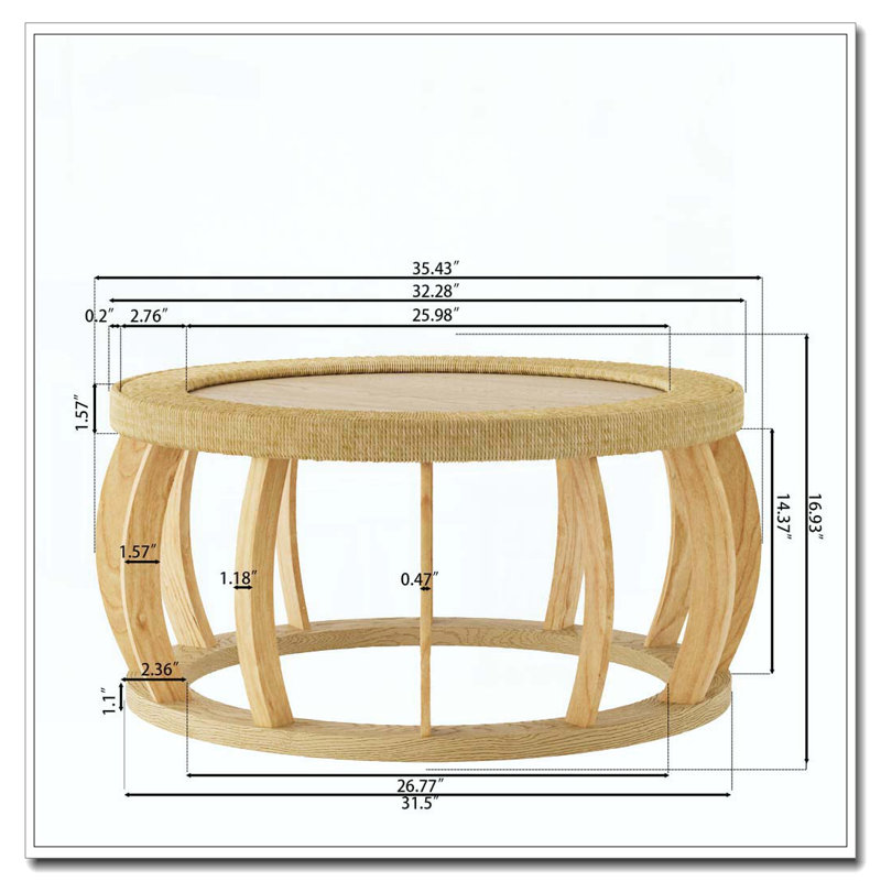 Table basse ronde en bois massif 35,43 po, Naturel