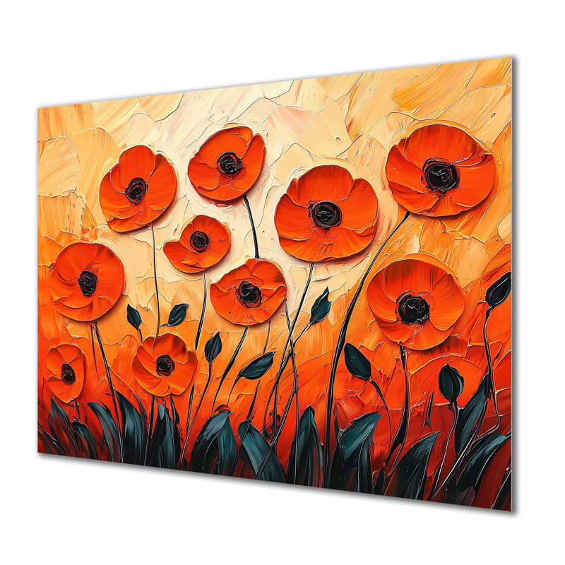Sunset Hues Poppies Field II - Floral Metal Wall Decor, Poppies Metal Print, 12" H x 20" W x 0.84" D