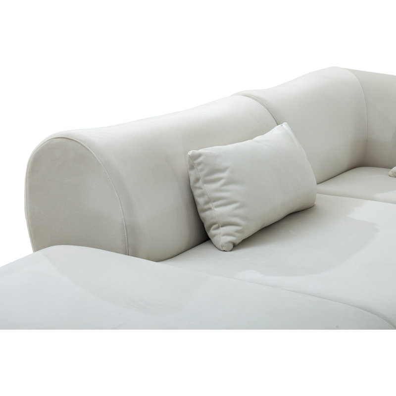 Vivienne Collection Luxury L-shape Sectional Sofa, Cream Velvet