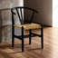 Chaises d'appoint contemporaines noires avec assise en corde tissée, base en bois massif, courbée, siège moderne en bois d'hévéa de 2 pièces pour la décoration