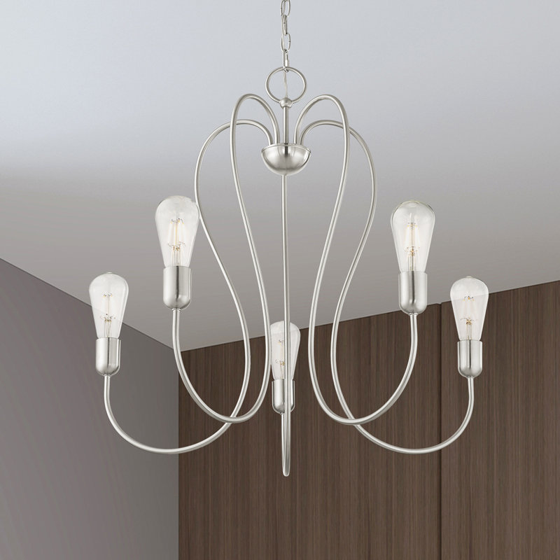 Rocha Steel Dimmable Classic / Traditional Chandelier, Brushed Nickel, 8"H x 25"W x 24"D, 5