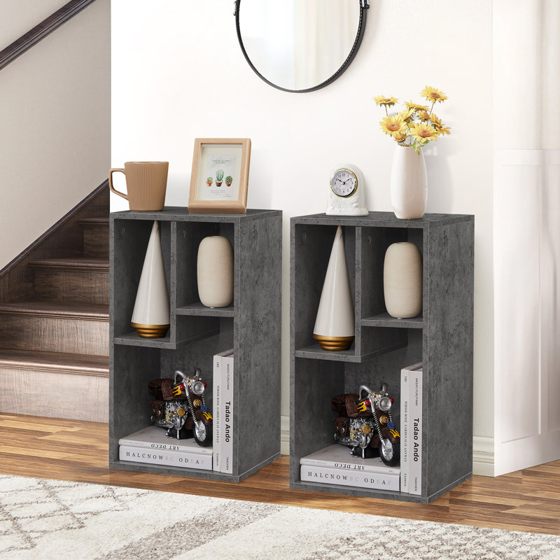 Petite armoire de rangement à 3 cubes avec 3 tablettes ouvertes (ensemble de 2), gris