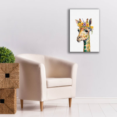 'Giraffe With Flowers' by Svetlana Aleynikova Canvas Wall Art