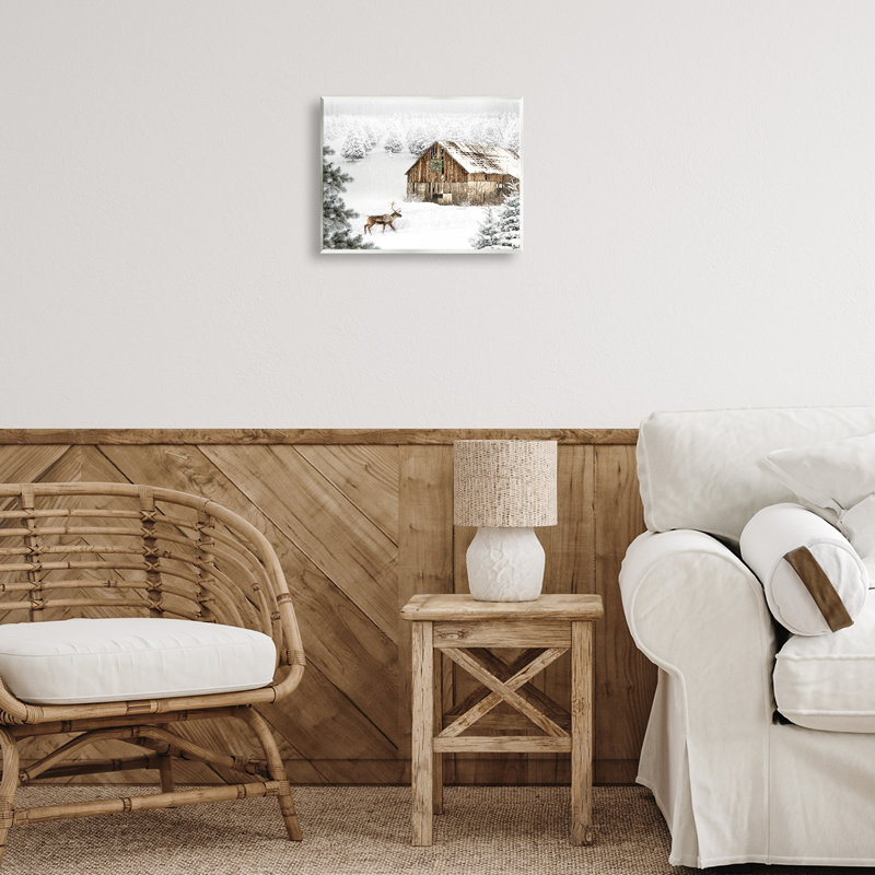 «Winter Whites Cabin with Deer», art mural par Jennifer Pugh