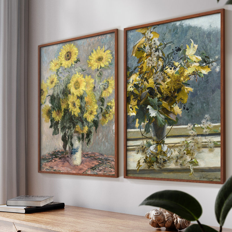 Rétro giclée à motif floral vintage - ensemble de 2, Noyer, H 9 po x l 22 po