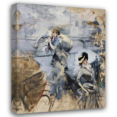 "Lavandière et une jeune brune par la seine, Paris" par Giovanni Boldini - Art mural sur toile tendue avec châssis