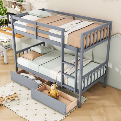 Rubber Wood Bunk Bed With Two Drawers