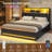 Upholstered Platform Bed Frame Full Size with Charging Station, 4 Drawers and LED Lights, Heavy Duty, No Box Spring Needed-215176010-202005754