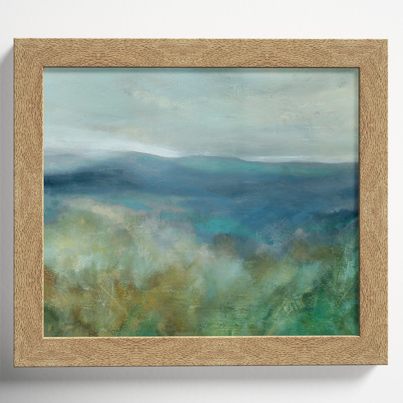 Blue Mountain Overlook - Picture Frame Painting Print, Natural Framed, 14" H x 16" W x 1.12" D