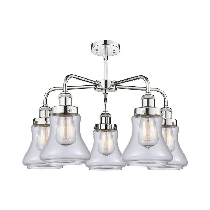 Lustre suspendu 5 lumières 24 po Bhanupriya, Transparent, Chrome poli