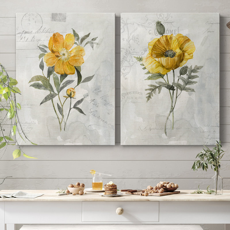 Canary Linen pivoine - ensemble de 2 reproductions d'art, H 40 po x l 60 po x P 1 po, Toile tendue, Pas de tapis