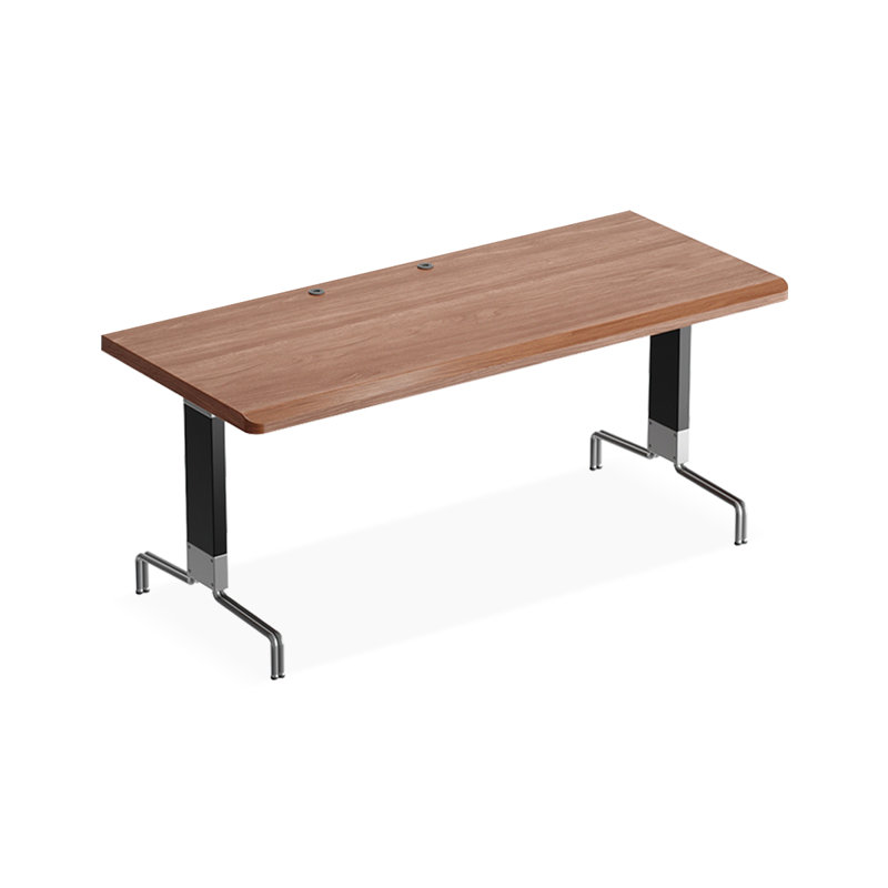 Bureau rectangulaire en bois massif noisette + noir + argent + acier inoxydable, H 29,53 po x l 62,99 po x P 27,56 po