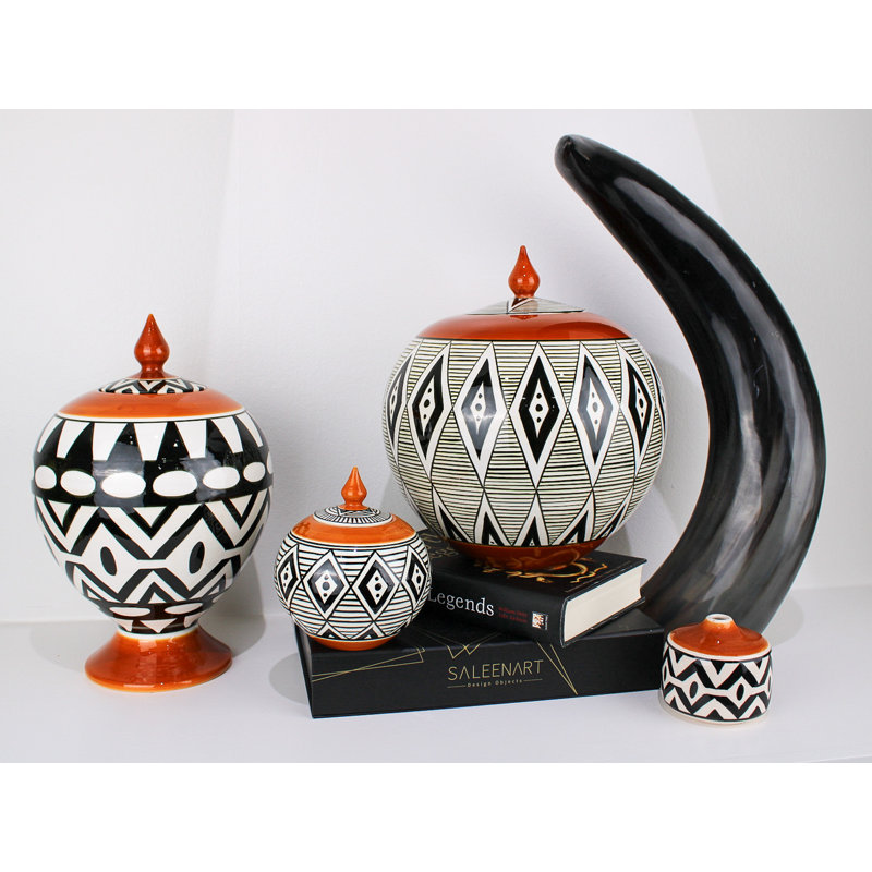 African Handmade Ceramic Jar, 6" H x 5" W x 5" D