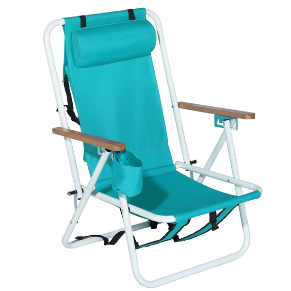 4-Position Recline Beach Chair, 23x21.7x31.5in Mint Green, Steel Frame, Oxford Fabric, 265lbs Capacity, Mint Green