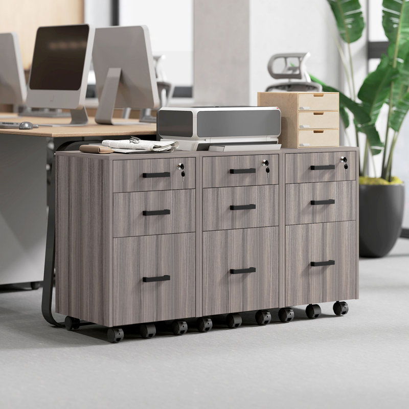 Classeur 3 tiroirs avec barres de suspension pour format lettre A4, gris