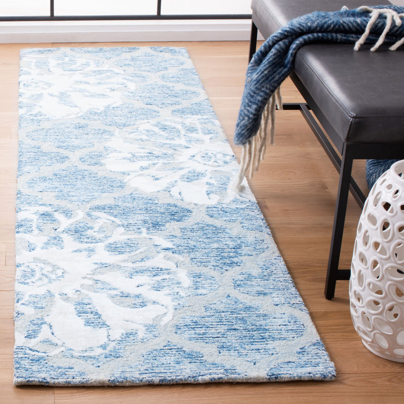 Tapis floral en laine touffeté à la main Ahoufe, Tapis de couloir 2 pi 3 po x 8 pi