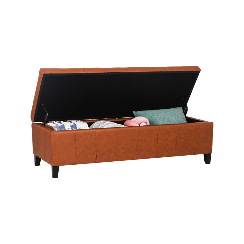  51" Faux Leather Upholstered Storage Bench, Reddish Brown