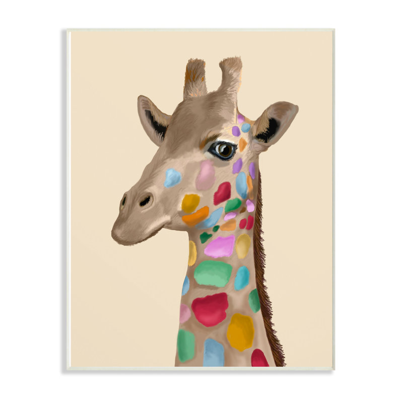 «Giraffe with Rainbow Colored Spots Illustration», impression, Plaque murale, H 19 po x l 13 po x P 0,5 po