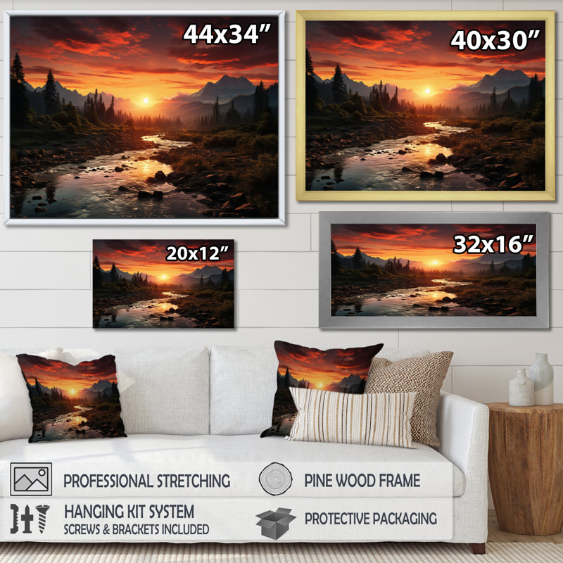 «Sunrise Morning At The River - Sunrise & Sunset», art mural, Toile tendue, H 30 po x l 40 po x P 1,5 po