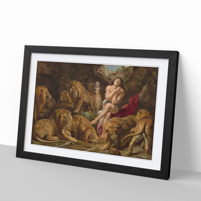 Daniel in the Lions' Den by Peter Paul Rubens - Picture Frame Painting, 27cm H x 36cm W x 2cm D, Black Framed