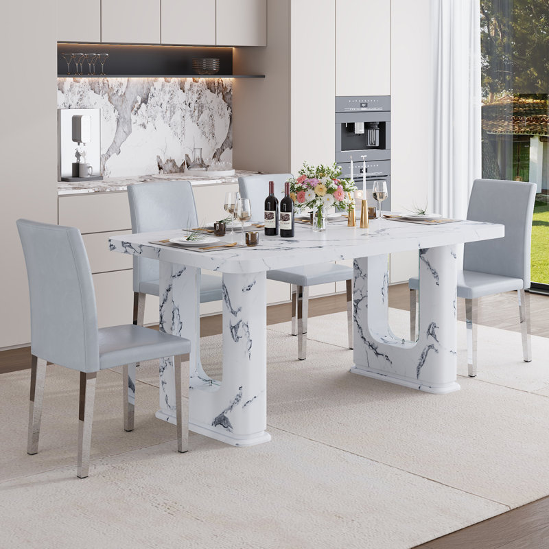 Ensemble de table de salle à manger 64,5 po, 5 pièces: table, 4 chaises, Gris