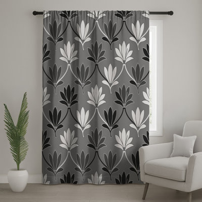 Rideaux gris à motif floral, voilages et voilages à motif floral - 1 panneau