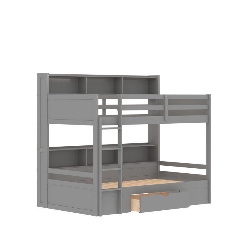 Ginamarie Kids Twin Over Twin Bunk Bed with Drawers, Gray