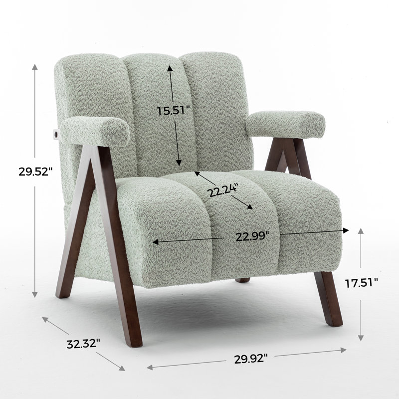 Dormon Upholstered Boucle  Armchair with Solid Wood Legs, Sage