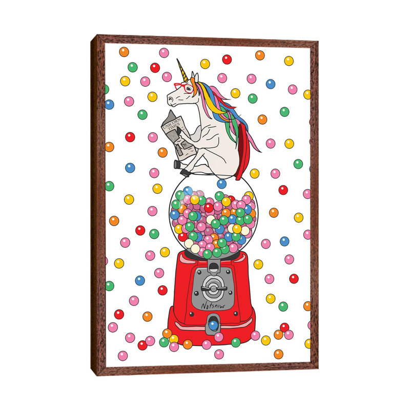 Unicorn Gumballs 1 Piece Wall Art on Canvas, 152.4cm H x 101.6cm W x 3.81cm D, Classic Brown Wood Framed