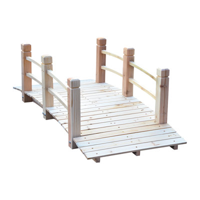 Passage de jardin en bois de sapin naturel, 60 po x 26,5 po x 19 po, avec un élégant pont latéral en bois