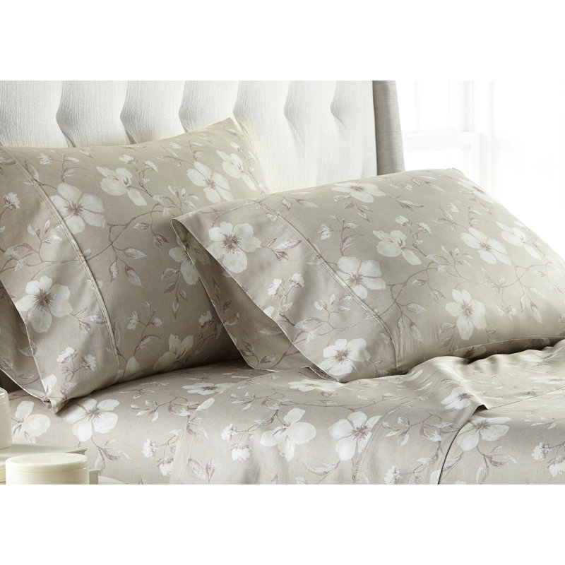 Mystic Garden Collection 300 Thread Count Floral 100% Cotton Sheet Set, Full Sheet Set + Fitted Sheet + 2 Pillowcases