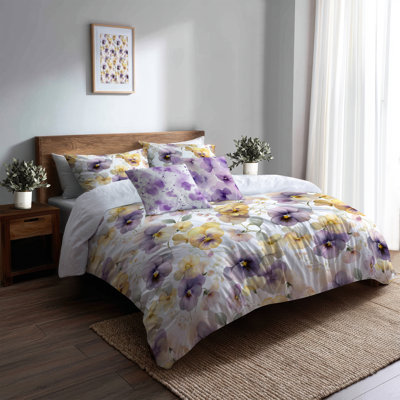 Ensemble de housse de couette Floral de 5 - Ensemble de literie et de coussins French Country Pastel Pansy Harmony