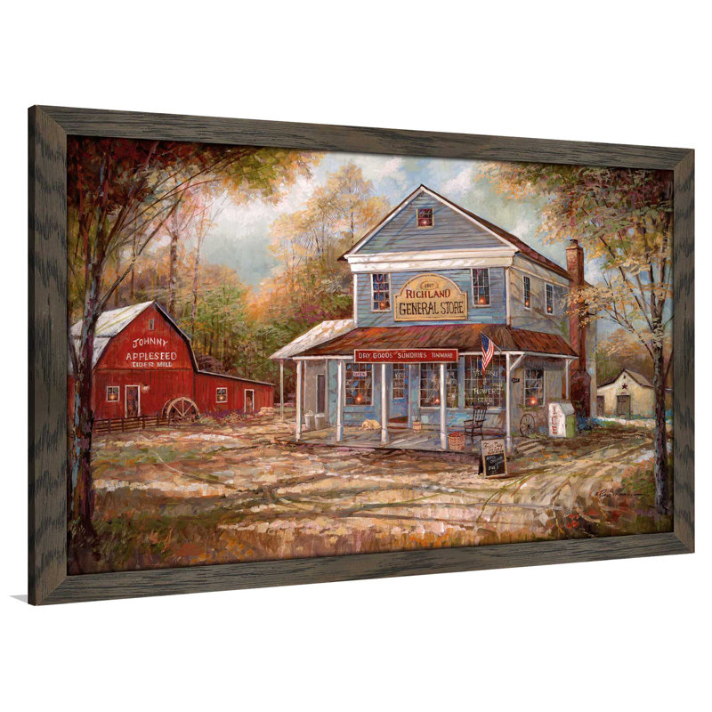 « richland general store », reproduction de peinture à l’huile encadrée, H 21,5 po x l 27,5 po x P 0,75 po