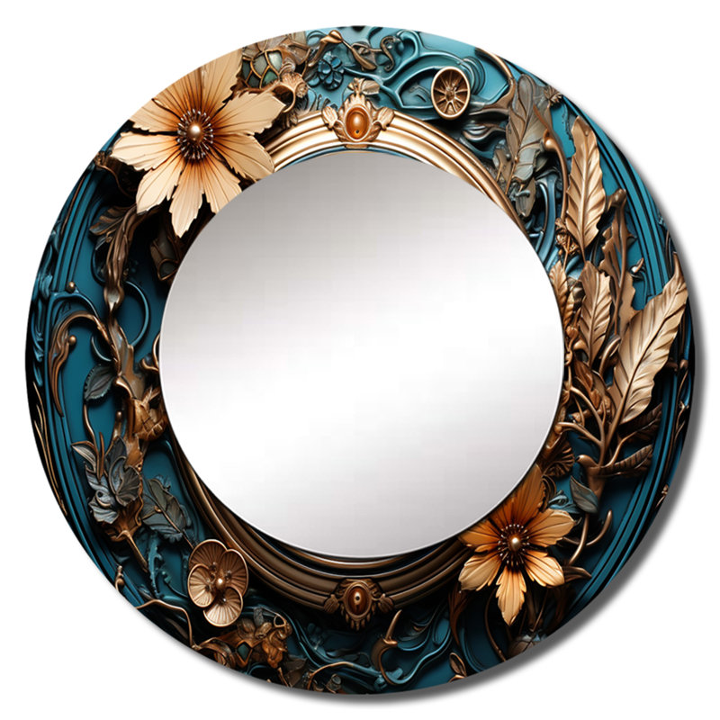Horloge industrielle Elegance I - miroir décoratif mode, miroir mural rond doré, impression d'art en métal, 29 po x 29 po