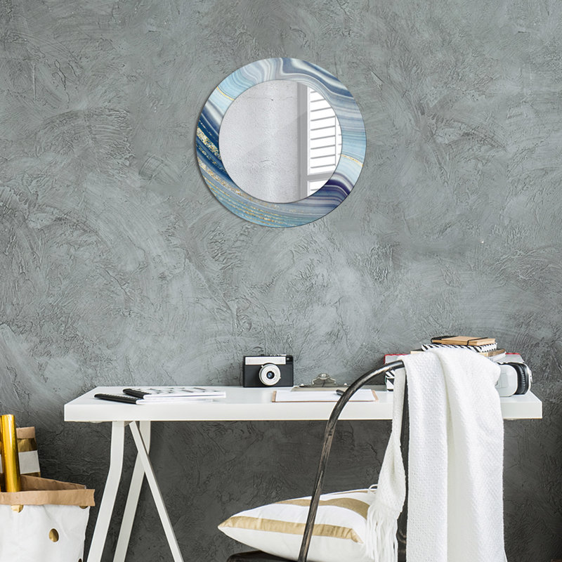 Huldar Glass Flat Mirror, 50cm H x 50cm W, Golden Light Blue Marble