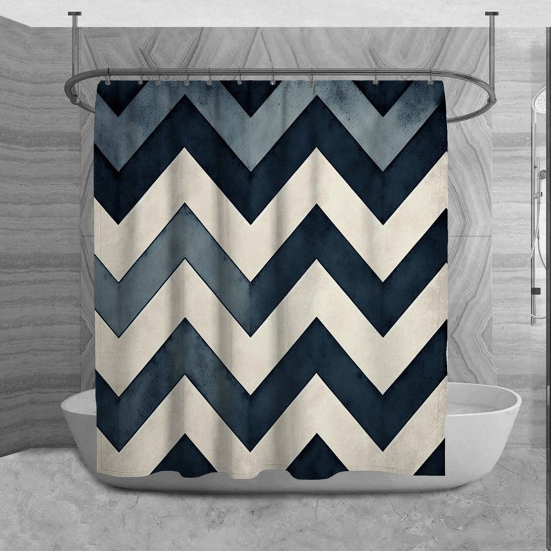 Rideau de douche Fanette, H 93 po x l 70 po, Bleu marine/blanc