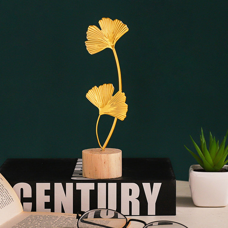 Statuette de feuille de ginkgo décorative moderne en fer, ornement de bureau pour table d'entrée, courte