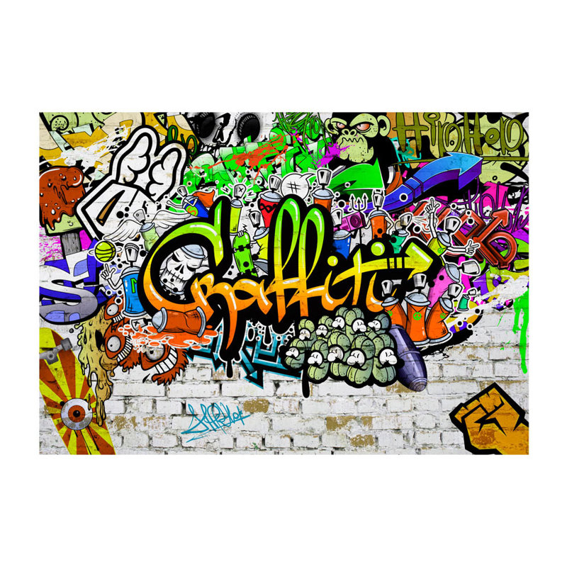 Colourful Graffiti Wallpaper, Orange/Green, 280cm H x 400cm W x 0.02cm D