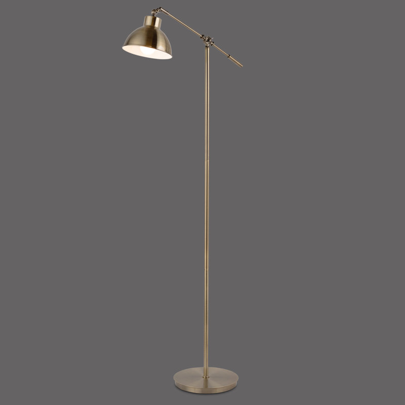 Cogswell 163cm Industrial Style Adjustable Reading Floor Lamp, Antique Brass