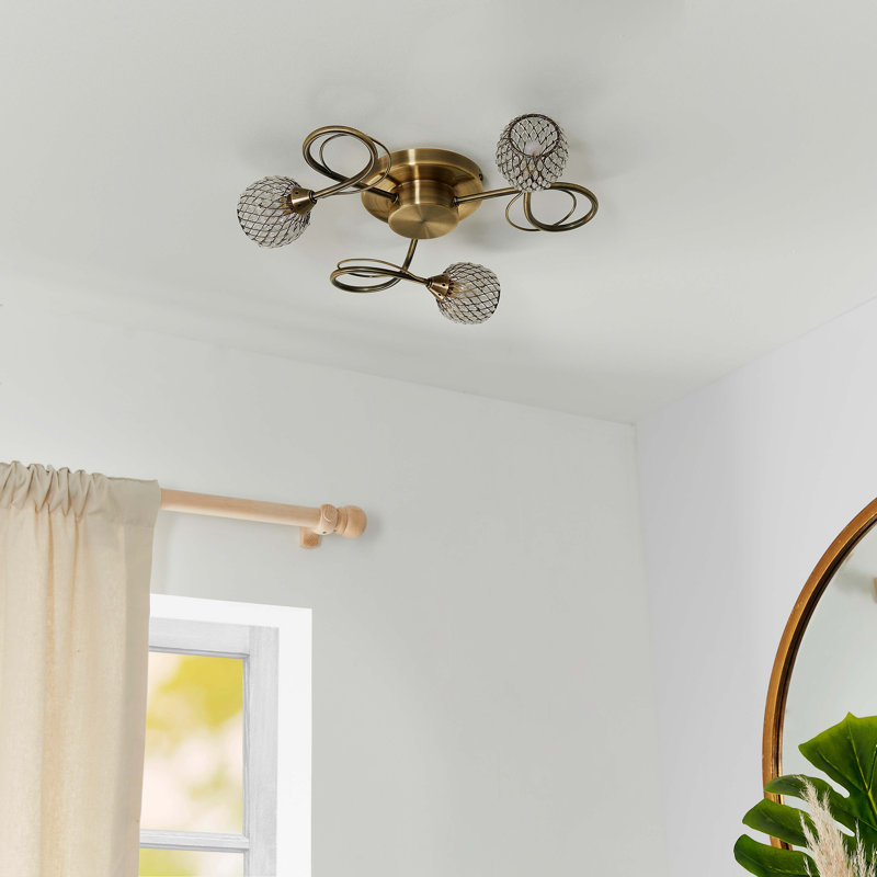 Coven Glass Semi Flush Mount, Antique Brass