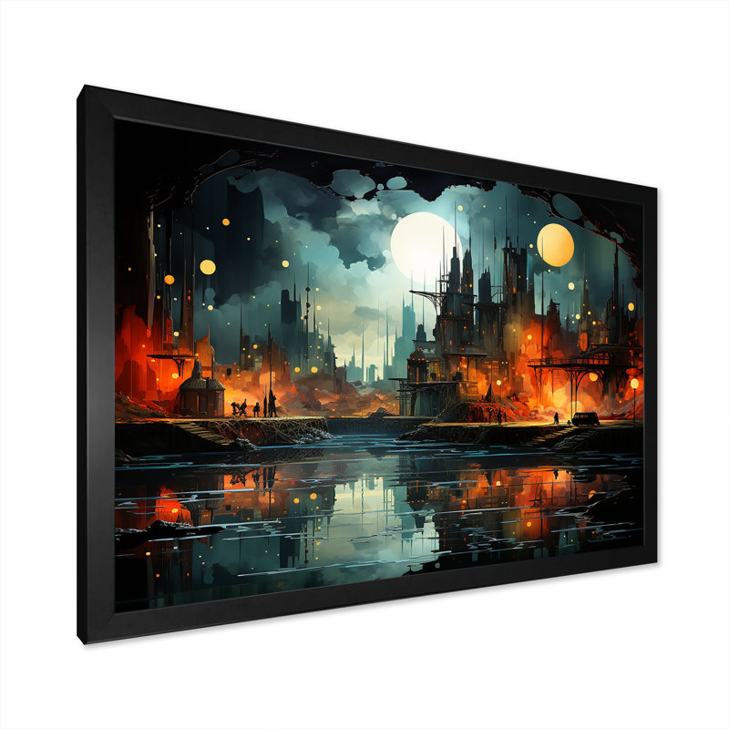 Onyx contours l'horizon industriel - impressions encadrées dans des usines, H 34 po x l 44 po x P 1,5 po, Cadre simple noir