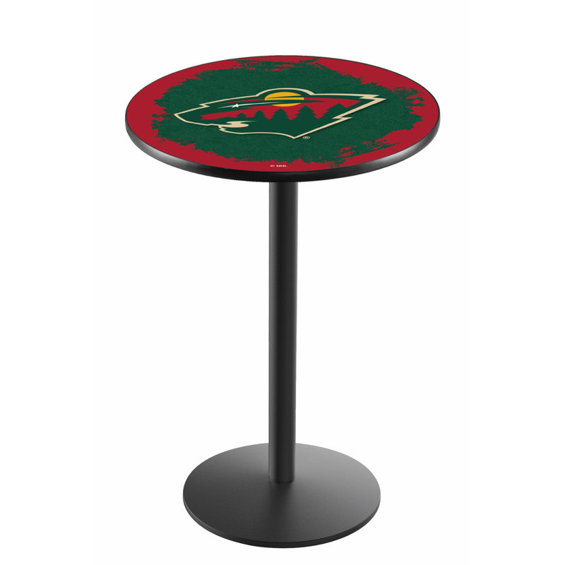 NHL Round Metal Base Dining Table, Minnesota Wild, Black Wrinkle